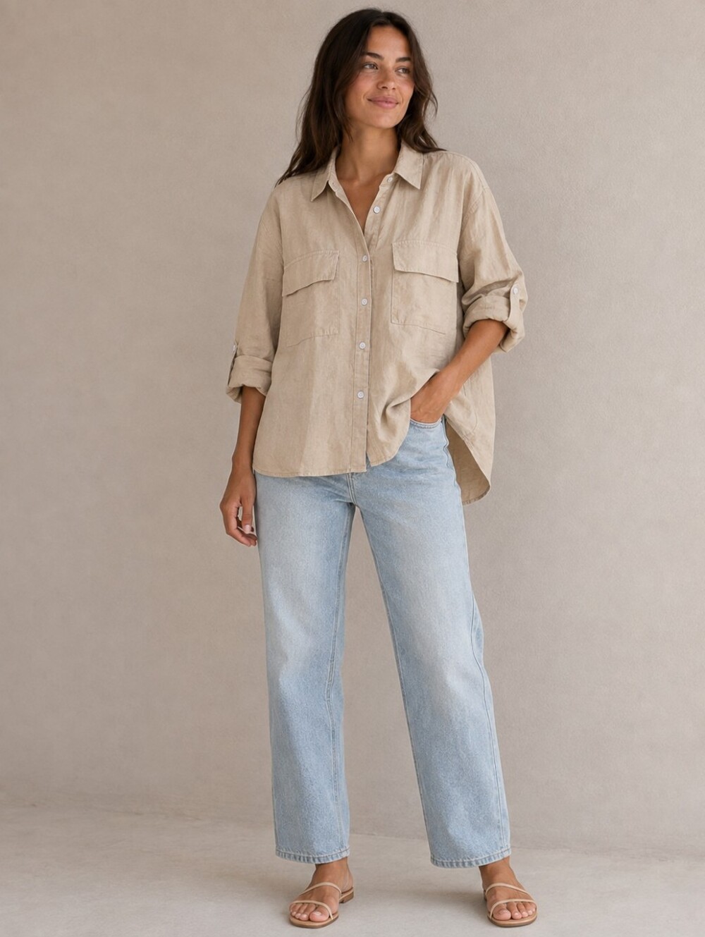 NWT Linen-Cotton Button Down Shirt XL Matchstick Argus Apricot Beige
